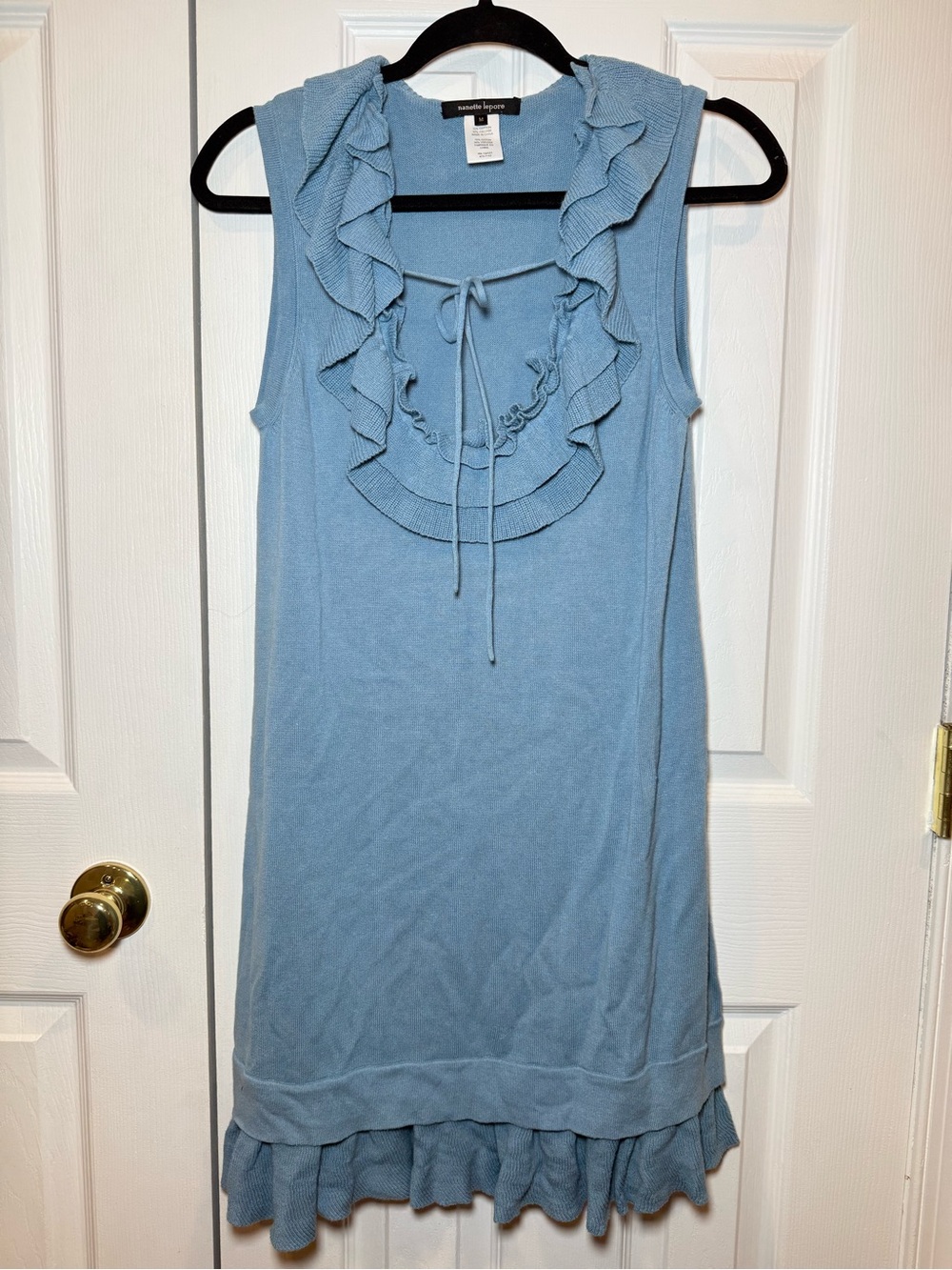 Nanette Lepore Light Blue Ruffle Tie-Front Knit Top